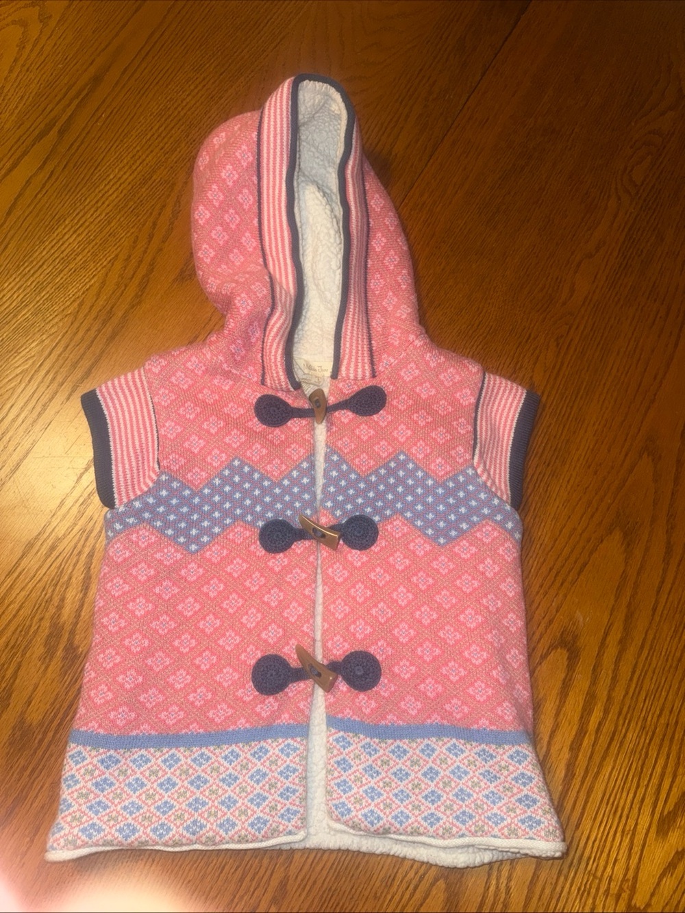 Matilda Jane Pink Hooded Toggle Vest with Blue Accents